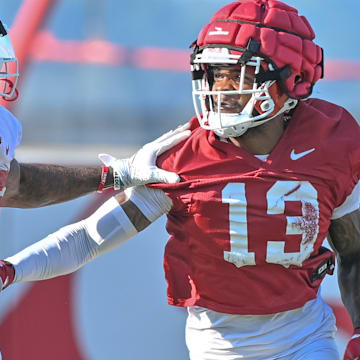 Arkansas Razorbacks corner back Marquise Robinson during drills in fall camp on the outdoor fields in Fayetteville, Ark.