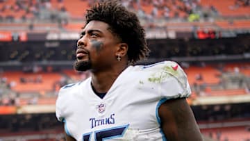 Tennessee Titans wide receiver Treylon Burks exits the field after losing to the Cleveland Browns 27-3 in Cleveland, Ohio, Sunday, Sept. 24, 2023.