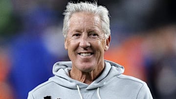 Nov 6, 2025; Denver, Colorado, USA; Las Vegas Raiders head coach Pete Carroll before the game at Empower Field at Mile High. Mandatory Credit: Isaiah J. Downing-Imagn Images