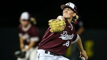 Dowling Catholic's Blake Larson delivers a pitch during a Class 4A high school semifinal state baseball game against Iowa City High, Thursday, July 21, 2022, at Duane Banks Field in Iowa City, Iowa.

220721 Dowling City Bb 025 Jpg