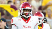 Oct 25, 2025; Tempe, Arizona, USA; Houston Cougars  defensive lineman Eddie Walls III (90) against the Arizona State Sun Devils at Mountain America Stadium. Mandatory Credit: Mark J. Rebilas-Imagn Images