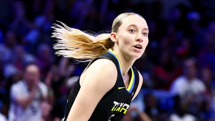 Aug 15, 2025; Arlington, Texas, USA; Dallas Wings guard Paige Bueckers (5) reacts during the second half against the Los Angeles Sparks at College Park Center. Mandatory Credit: Kevin Jairaj-Imagn Images Aug 15, 2025; Arlington, Texas, USA; Dallas Wings guard Paige Bueckers (5) reacts during the second half against the Los Angeles Sparks at College Park Center. Mandatory Credit: Kevin Jairaj-Imagn Images