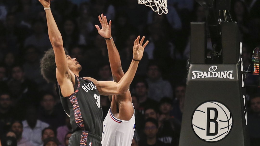 Apr 18, 2019; Brooklyn, NY, USA; Brooklyn Nets center Jarrett Allen (31) shoots against the Philadelphia 76ers during the first quarter in game three of the first round of the 2019 NBA Playoffs at Barclays Center. Mandatory Credit: Wendell Cruz-Imagn Images Apr 18, 2019; Brooklyn, NY, USA; Brooklyn Nets center Jarrett Allen (31) shoots against the Philadelphia 76ers during the first quarter in game three of the first round of the 2019 NBA Playoffs at Barclays Center. Mandatory Credit: Wendell Cruz-Imagn Images