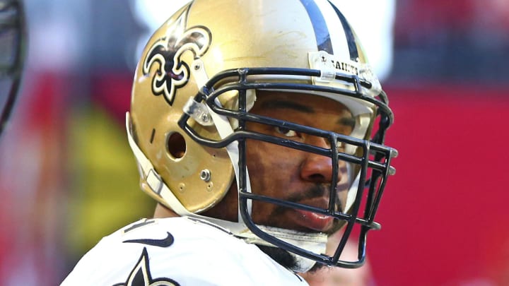 Dec 18, 2016; Glendale, AZ, USA; New Orleans Saints guard Jahri Evans (73) against the Arizona Cardinals at University of Phoenix Stadium. The Saints defeated the Cardinals 48-41. Mandatory Credit: Mark J. Rebilas-USA TODAY Sports