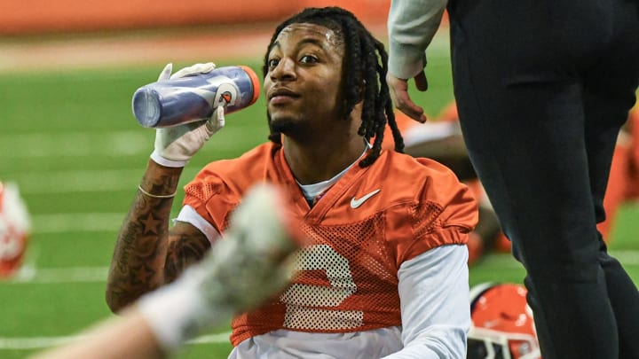 Clemson cornerback Shelton Lewis (2) during the first day of Spring practice at the Poe Indoor Practice Facility at the Allen N. Reeves football complex in Clemson S.C. Wednesday, February 28, 2024.