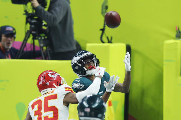 Former Alabama Crimson Tide wide receiver DeVonta Smith of the Philadelphia Eagles in Super Bowl LIX.