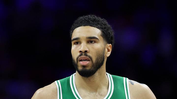 Apr 30, 2026; Philadelphia, Pennsylvania, USA; Boston Celtics forward Jayson Tatum (0) reacts to his score against the Philadelphia 76ers during the second quarter at Xfinity Mobile Arena. Mandatory Credit: Bill Streicher-Imagn Images
