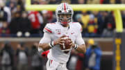 Ohio State Buckeyes quarterback Justin Fields (1) rolls out of the pocket during the fourth quarter of the NCAA football game against the Michigan Wolverines at Michigan Stadium in Ann Arbor, Mich. on Saturday, Nov. 30, 2019.  [Adam Cairns/Dispatch]

Thw1mvrkslc6xjm8ntm5xirz0i