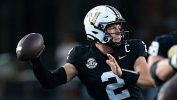 Vanderbilt Commodores quarterback Diego Pavia (2) throws against the Alcorn State Braves during their Southeastern Athletic Conference game at FirstBank Stadium in Nashville, Tenn., Saturday, Sept. 7, 2024.