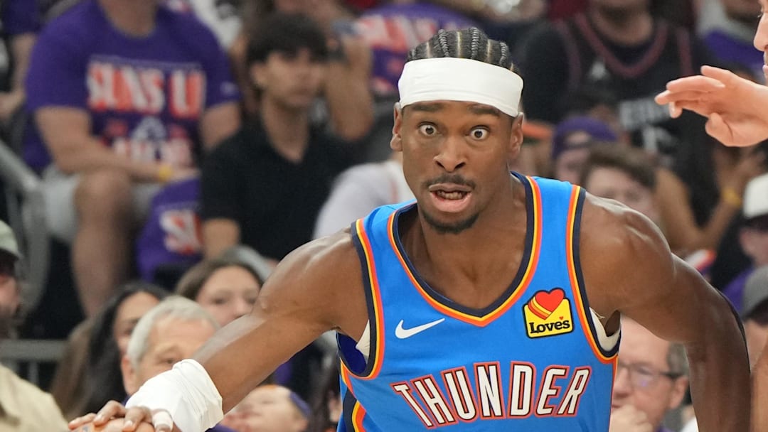 Apr 25, 2026; Phoenix, Arizona, USA; Oklahoma City Thunder guard Shai Gilgeous-Alexander (2). Mandatory Credit: Rick Scuteri-Imagn Images