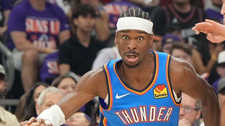 Apr 25, 2026; Phoenix, Arizona, USA; Oklahoma City Thunder guard Shai Gilgeous-Alexander (2). Mandatory Credit: Rick Scuteri-Imagn Images