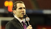 Apr 6, 2013; Atlanta, GA, USA; Seth Davis of CBS prepares to do a stand up before the semi-final games at  the 2013 NCAA mens Final Four at the Georgia Dome.  Mandatory Credit: Sean Dougherty-USA TODAY 