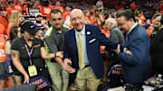 Feb 8, 2025; Clemson, South Carolina, USA; Clemson University student fans welcome ESPN commentator Dick Vitale before the game between the Clemson Tigers and the Duke Blue Devils at Littlejohn Coliseum. Mandatory Credit: Ken Ruinard/USA Today Network via Imagn Images