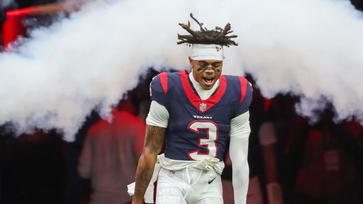 Dec 3, 2023; Houston, Texas, USA; Houston Texans wide receiver Tank Dell (3) is introduced before playing against the Denver Broncos at NRG Stadium. Mandatory Credit: Thomas Shea-USA TODAY Sports