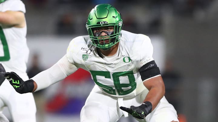 The last two Oregon left tackles have been taken in the first round of the NFL draft, and Penei Sewell won the Outland Trophy.