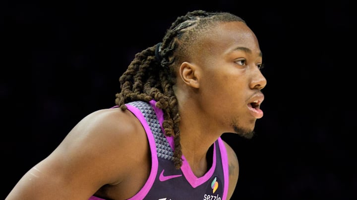 Feb 20, 2026; Minneapolis, Minnesota, USA; Minnesota Timberwolves guard Ayo Dosunmu (13) in the third quarter against the Dallas Mavericks at Target Center. Mandatory Credit: Matt Blewett-Imagn Images