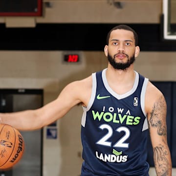 Iowa Wolves basketball guard Tyrese Martin attends Media Day with the 2023-24 Wolves at their basketball practice facility in Des Moines on Wednesday, Nov. 1, 2023.