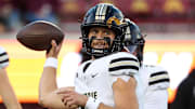 Purdue Boilermakers quarterback Ryan Browne (15) warms up before the game
