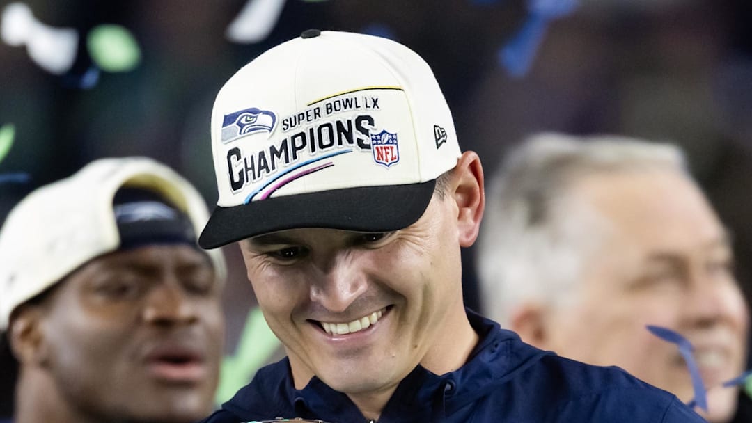 Seattle Seahawks head coach Mike Macdonald celebrates
