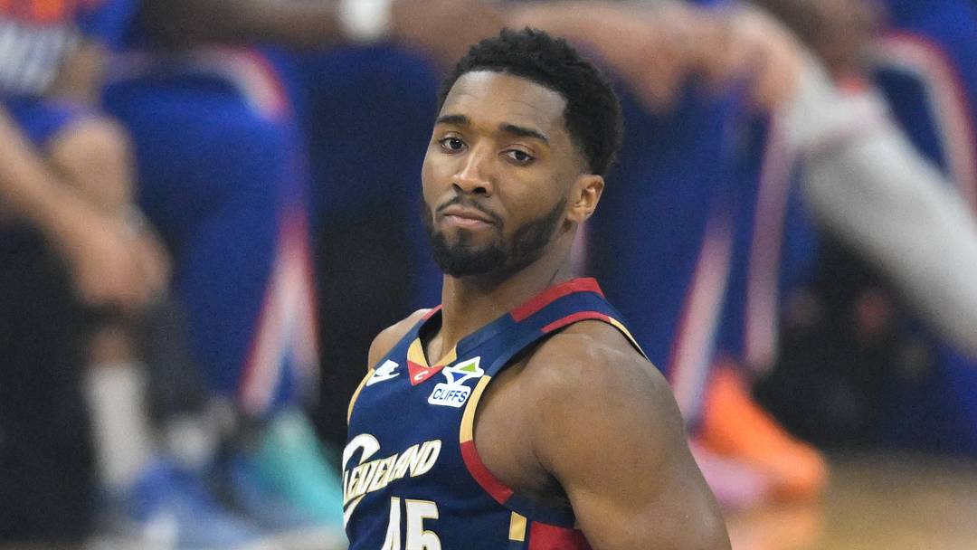 May 25, 2026; Cleveland, Ohio, USA; Cleveland Cavaliers guard Donovan Mitchell (45) reacts in the first quarter against New York Knicks during game four of the eastern conference finals for the 2026 NBA playoffs at Rocket Arena. Mandatory Credit: David Richard-Imagn Images May 25, 2026; Cleveland, Ohio, USA; Cleveland Cavaliers guard Donovan Mitchell (45) reacts in the first quarter against New York Knicks during game four of the eastern conference finals for the 2026 NBA playoffs at Rocket Arena. Mandatory Credit: David Richard-Imagn Images