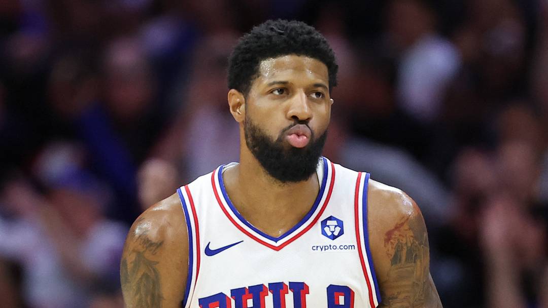May 8, 2026; Philadelphia, Pennsylvania, USA; Philadelphia 76ers forward Paul George (8) reacts to his three pointer against the New York Knicks during the first quarter of game three of the second round of the 2026 NBA Playoffs at Xfinity Mobile Arena. Mandatory Credit: Bill Streicher-Imagn Images May 8, 2026; Philadelphia, Pennsylvania, USA; Philadelphia 76ers forward Paul George (8) reacts to his three pointer against the New York Knicks during the first quarter of game three of the second round of the 2026 NBA Playoffs at Xfinity Mobile Arena. Mandatory Credit: Bill Streicher-Imagn Images