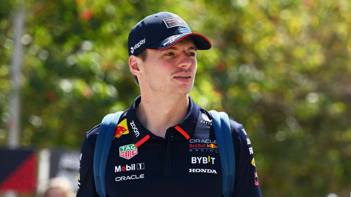 Max Verstappen of the Netherlands and Oracle Red Bull Racing and Jos Verstappen walk in the Paddock prior to practice ahead of the F1 Grand Prix of Bahrain at Bahrain International Circuit on February 29, 2024 in Bahrain, Bahrain. 