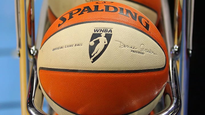 May 27, 2010; Rosemont, IL, USA; A general shot of the basketballs prior to a game between the Chicago Sky and the Seattle Storm at Allstate Arena. Mandatory Credit: Dennis Wierzbicki-Imagn Images