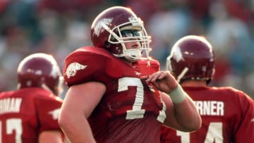 Arkansas Razorback offensive lineman Brandon Burlsworth in action against the LSU Tigers. Arkansas defeated LSU 41-14.