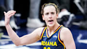 Indiana Fever guard Caitlin Clark (22) celebrates after scoring a 3-pointer Tuesday, June 17, 2025, during a game between the Indiana Fever and the Connecticut Sun at Gainbridge Fieldhouse in Indianapolis. The Indiana Fever defeated the Connecticut Sun, 88-71.