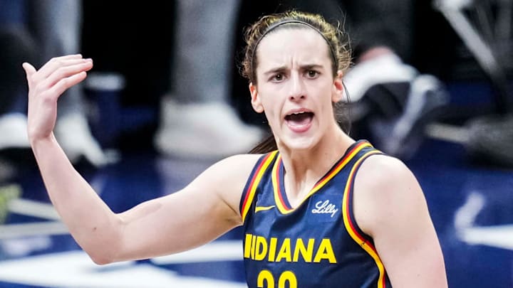 Indiana Fever guard Caitlin Clark (22) celebrates after scoring a 3-pointer Tuesday, June 17, 2025, during a game between the Indiana Fever and the Connecticut Sun at Gainbridge Fieldhouse in Indianapolis. The Indiana Fever defeated the Connecticut Sun, 88-71. Indiana Fever guard Caitlin Clark (22) celebrates after scoring a 3-pointer Tuesday, June 17, 2025, during a game between the Indiana Fever and the Connecticut Sun at Gainbridge Fieldhouse in Indianapolis. The Indiana Fever defeated the Connecticut Sun, 88-71.