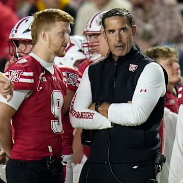 Wisconsin Badgers head coach Luke Fickell is seen during the second half of the game against the Iowa Hawkeyes, October 11, 2025, at Camp Randall in Madison
