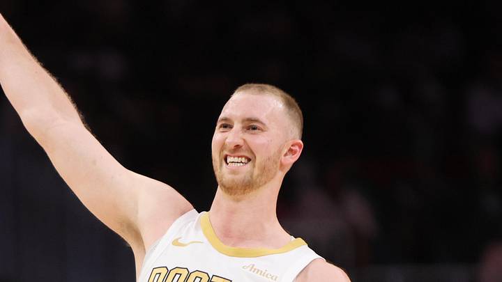 Jan 17, 2026; Atlanta, Georgia, USA; Boston Celtics forward Sam Hauser (30) reacts after a shot against the Atlanta Hawks in the fourth quarter at State Farm Arena. Mandatory Credit: Brett Davis-Imagn Images