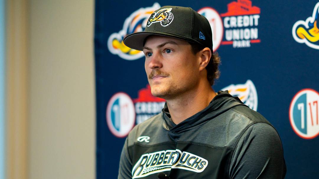 Akron RubberDucks pitcher Khal Stephen answers questions from reporters during media day April 1, 2026, at 7 17 Credit Union Park in Akron. Akron RubberDucks pitcher Khal Stephen answers questions from reporters during media day April 1, 2026, at 7 17 Credit Union Park in Akron.
