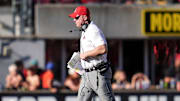 Louisville Cardinals football head coach Jeff Brohm in the late fourth quarter of their 51-17 win over visiting Eastern Kentucky University on August 30, 2025 at L&N Credit Union Stadium.