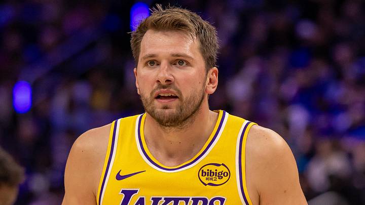 Mar 23, 2026; Detroit, Michigan, USA; Los Angeles Lakers Luka Doncic (77) reacts to a play against the Detroit Pistons during the second half at Little Caesars Arena. Mandatory Credit: David Reginek-Imagn Images