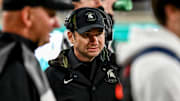 Michigan State's head coach Jonathan Smith looks on during the fourth quarter against Penn State on Saturday, Nov. 15, 2025, at Spartan Stadium in East Lansing.