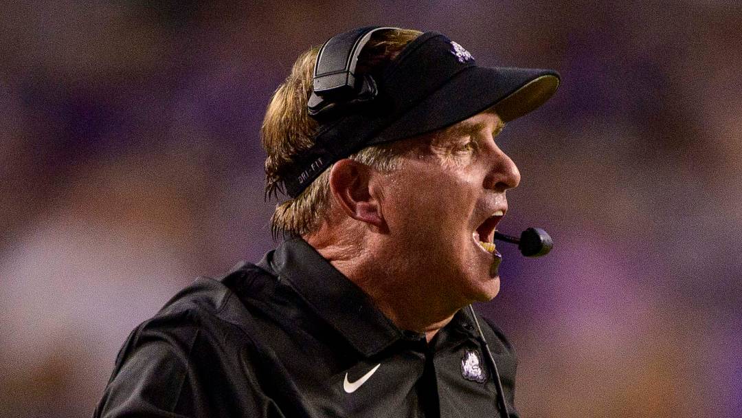 Sep 4, 2021; Fort Worth, Texas, USA; TCU Horned Frogs head coach Gary Patterson during the game between the TCU Horned Frogs and the Duquesne Dukes at Amon G. Carter Stadium. Mandatory Credit: Jerome Miron-USA TODAY Sports Sep 4, 2021; Fort Worth, Texas, USA; TCU Horned Frogs head coach Gary Patterson during the game between the TCU Horned Frogs and the Duquesne Dukes at Amon G. Carter Stadium. Mandatory Credit: Jerome Miron-USA TODAY Sports