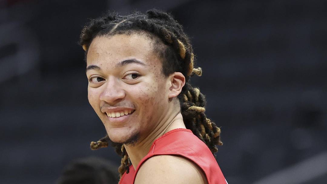 Houston Cougars guard Kingston Flemings (4) during a practice session ahead of the south regional of the men's 2026 NCAA Tournament at Toyota Center on March 25, 2026.