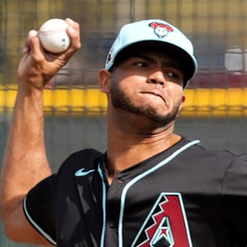 Arizona Diamondbacks pitcher Listher Sosa throws a live batting practice during spring training workouts at Salt River Fields at Talking Stick in Scottsdale on Feb. 20, 2025.