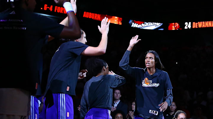 Sep 7, 2014; Phoenix, AZ, USA; Phoenix Mercury guard DeWanna Bonner (24) against the Chicago Sky during game one of the WNBA Finals at US Airways Center. The Mercury defeated the Sky 83-62. Mandatory Credit: Mark J. Rebilas-Imagn Images
