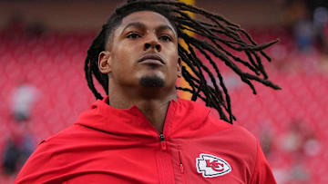 Oct 12, 2025; Kansas City, Missouri, USA; Kansas City Chiefs running back Isiah Pacheco (10) practices before the game against the Detroit Lions at GEHA Field at Arrowhead Stadium.