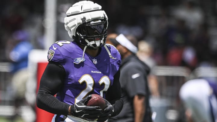 Baltimore Ravens running back Derrick Henry (22) after a drill during the afternoon session of training camp at the Under Armour Performance Center