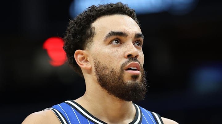 Jan 6, 2026; Washington, District of Columbia, USA; Orlando Magic guard Tyus Jones (2) looks on during the first half against the Washington Wizards at Capital One Arena. Mandatory Credit: Daniel Kucin Jr.-Imagn Images