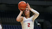Monterey's Aaliyah Chavez shoots a three during the Class 5A Division II state championship girls basketball game at the Alamodome in San Antonio.