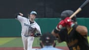 Daytona Tortugas starting pitcher Cole Schoenwetter (14) throws to a Bradenton Marauders batter, Sunday, Sept. 8, 2024 at Jackie Robinson Ballpark.