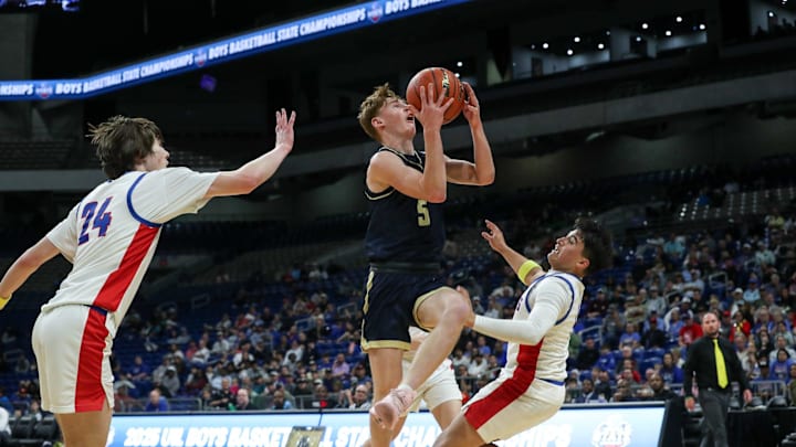 Perrin-Whitt's Case Lambert shoots a basket during the Class 1A Division I state championship boys basketball game on Saturday, March 6, 2025, at the Alamodome in San Antonio, Texas. Perrin-Whitt's Case Lambert shoots a basket during the Class 1A Division I state championship boys basketball game on Saturday, March 6, 2025, at the Alamodome in San Antonio, Texas.