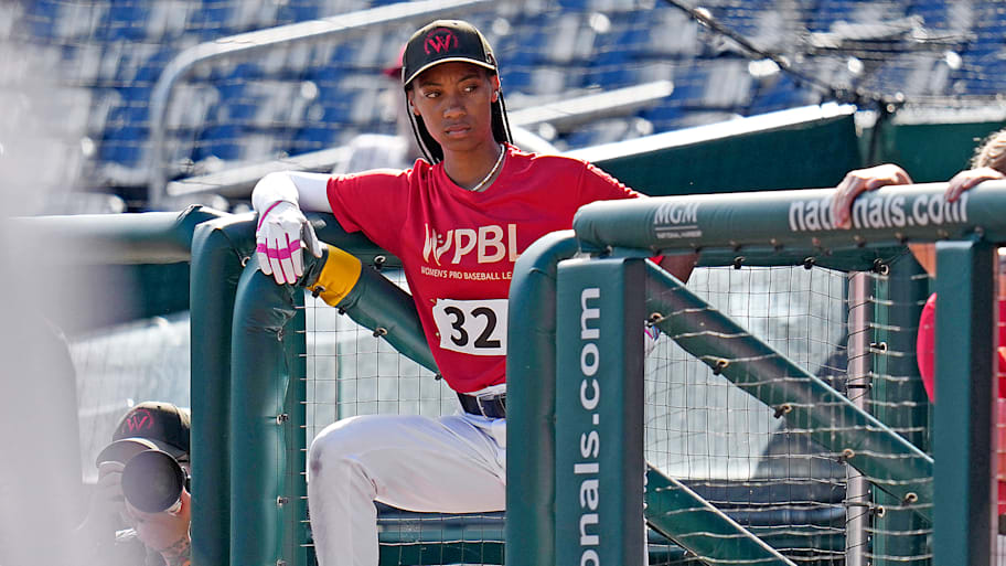Mo’ne Davis looks on from the dugout during tryouts for the Women’s Professional Baseball League at Nationals Park.