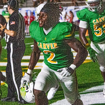 Carver's Anthony Rogers (2) celebrates a touchdown late in the first half against Vestavia Hills during their game at Cramton Bowl in Montgomery, Ala., on Friday August 23, 2024.