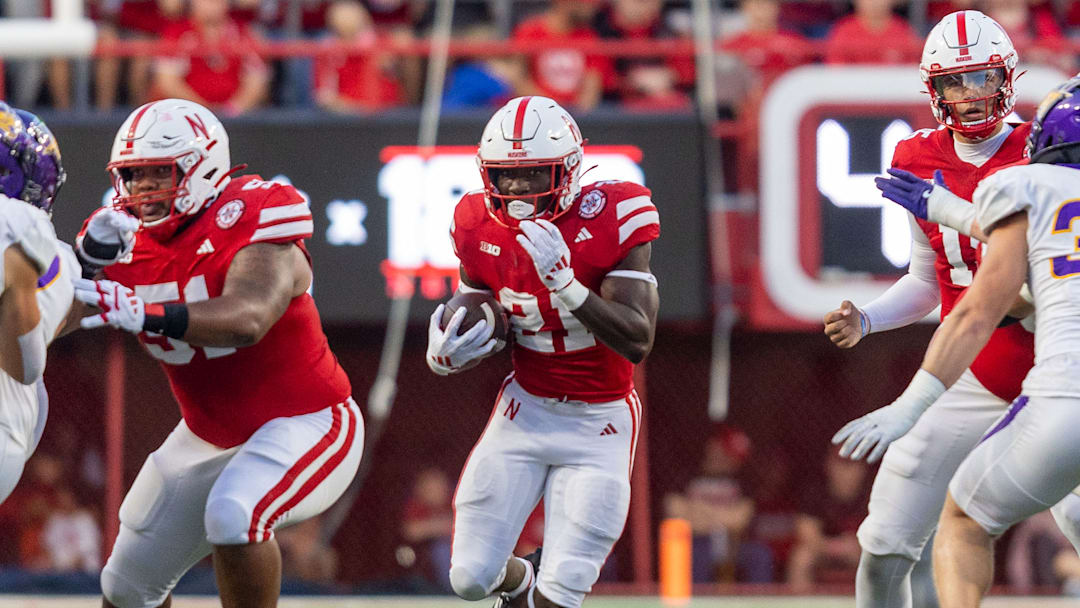 Nebraska running back Emmett Johnson rushes for seven yards against Northern Iowa.