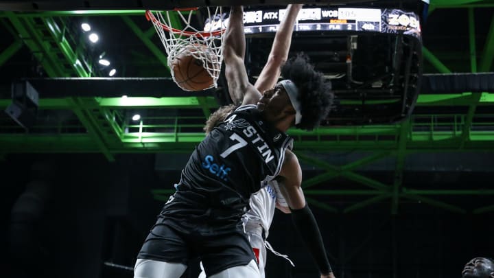 Austin Spurs' David Duke Jr. dunks during a game on Sunday, March 10, 2024, at American Bank Center in Corpus Christi, Texas.